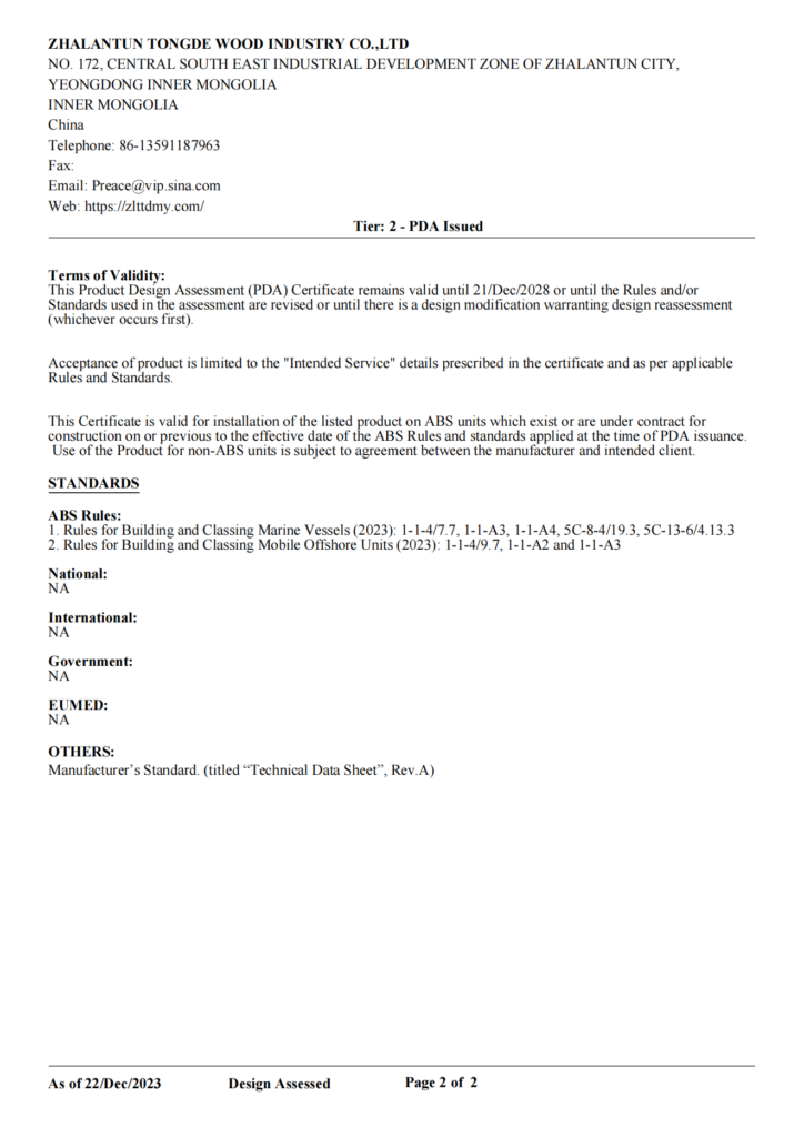 American ABS Classification Society certification - Zhalantun Tongde ...